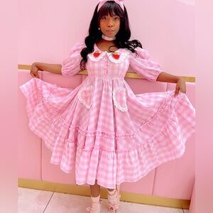 misscandyholic pink gingham cottagecore strawberry dress